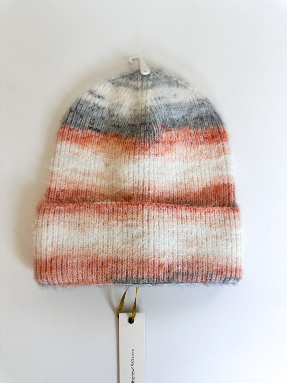 NEW House of Harlow 1960 Striped Knit Beanie Gray Peach One Size Adult Ultra Sof